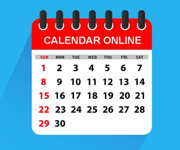 Calendar showing scuba classes to book online